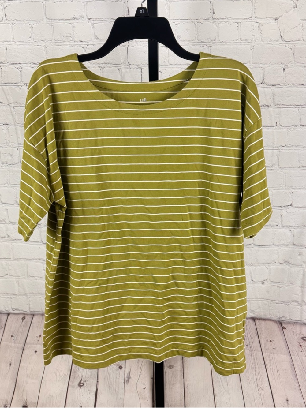 J. Jill Luxe Supima Elbow Sleeve Tee Striped Green and White Size Large